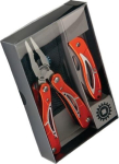 Multitool-Set bestehend aus Multifunktionswerkeug,rostfrei u.Klappmesser in Pockettasche