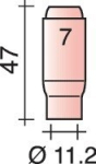 Ceramic gas nozzle, standard Ø 11.0 mm, size 7 L=47 mm for SR17/18/26