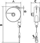 Die-cast aluminium spring balancer Housing Rope length 2.0 m Rope diam. 2.0 mm