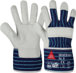 Werkhandschoenen, canvas manchet Maat 11, rundnerfleer, naturel/blauw Bremerhaven