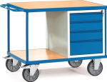 Table trolley 2 shelves, 4 drawers Loading area 1000 x 700 mm max. 600 kg, TPE tyres, Fetra 2474