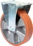 Bockrolle Guss-Polyurethan Kugellager Ø 80 mm, H 105 mm, Platte 104x80 mm orange, Alufelge Tragkraft 120 kg