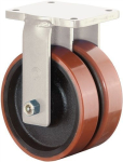 Double castor cast polyurethane wheel Ø 400 mm, H 495 mm, plate 255x200 mm Cast wheel rim, load capacity 7000 kg