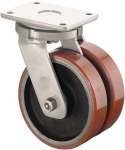 Double castor cast polyurethane wheel Ø 300 mm, H 395 mm, plate 255x200 mm Cast wheel rim, load capacity 5600 kg