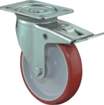 Lenkrolle Polyurethanrad Rollenlager Ø 200 mm, H 235 mm, Platte 135x110 mm orange, Ku-Felge Festst. Tragk. 300 kg