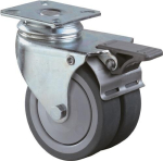 Doppellenkrolle Gummirad Kugellager Ø 50 mm, H 75 mm, Platte 60x60 mm grau, Ku-Felge Festst. Tragk. 80 kg