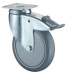 Lenkrolle Gummirad Kugellager Ø 125 mm, H 162,5 mm, Platte 95x70 mm grau, Ku-Felge Festst. Tragkraft 100 kg