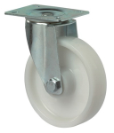Zwenkwiel Kunststof wiel Rollager Ø 150 mm, H 190 mm, plaat 135x110 mm wit, Ku-rand Draagvermogen 300 kg