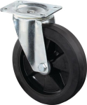 Zwenkwiel Elastisch wiel Rollager Ø 160 mm, H 195 mm, plaat 138x109 mm zwart, Ks velg Draagvermogen 250 kg