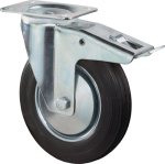 Zwenkwiel Rubberwiel met naaldlager Ø 200 mm, H 235 mm, plaat 135x110 mm zwart, ST-rand vast Draagvermogen 205 kg