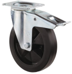 Zwenkwiel Elastisch wiel Rollager Ø 160 mm, H 195 mm, plaat 138x109 mm zwart, Ku-rand Vast Draagvermogen 250 kg