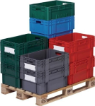 Rotary stacking container LxWxH 600x400x210 mm PP red, load capacity 65 kg