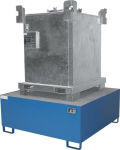 Auffangwanne 1000 l BxTxH 1460x1460x620 mm Stahlblech mit Gitterrost, lichtblau