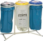 Stationary 3-way waste bin W 1200xD 500xH 980 mm Lid silver/yellow/blue