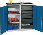 Werkzeug- Materialschrank 9 Schubladen HxBxT 1000x1000x500 mm, mit Trennwand lichtgrau/lichtgrau