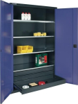 Großraum-Flügeltürenschrank HxBxT 1950x1200x400 mm, 4 Böden 3 Schub. anthrazitgrau/taubenblau NCS, Promat