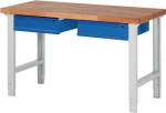 BK 650 workbench, 2 drawers W1500xD700xH790-1140 mm light grey/ gentian blue, Promat 425520