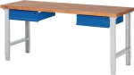 BK 650 workbench, 2 drawers W2000xD700xH790-1140 mm light grey/ gentian blue, Promat 425522