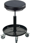Montagehocker mit Rollen und Ablage PU-Schaum schwarz Sitzhöhenverstellung 420-545 mm