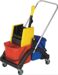 Schoonmaken met twee emmers trolleyset met aluminium handvat Sprinthouder, 5 moppen
