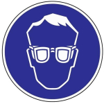 Kunststoffschild 200 mm Dm. blau mit weissen Gebotszeichen Augenschutz tragen