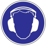Kunststoffschild 200 mm Dm. blau mit weissen Gebotszeichen Gehörschutz tragen