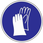 Plastic bord met een diameter van 200 mm. blauw met witte gebodsborden Draag beschermende handschoenen