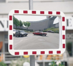 Verkehrsspiegel für 2 Richtungen HxB 800x1000 mm Kunststoff, rot/weiß Acryl, 14 m