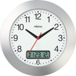 Wanduhr Batteriebetrieb 1,5V Funkuhrwerk Ziffernblatt weiß m. Zahlen Ø 300 mm Ku.-Gehäuse silbermatt