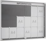 Vitrinekast met ESG glazen draaideur 8xDIN A4 970xH820 mm voor binnengebruik Vierkant aluminium frame Zilverkleurig