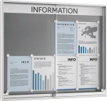 Vitrinekast met ESG glazen schuifdeur 18xDIN A4 1350xH1060 mm voor binnengebruik Vierkant aluminium frame Zilverkleurig