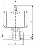 Brass ball valve, pneumatic IG 3/4 "Rp, DN20, BL 80 mm, max 40 bar Actuator single-acting - spring-loaded