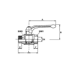 Kugelhahn, Messing vernickelt, Aluhebel IG/AG 3/4", DN20, PN80, BL 77 mm schwere Ausführung, voller Durchgang