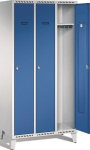 Wardrobe, 3 compartments HxWxD 1850x925x500mm, with feet light grey/ gentian blue, Promat