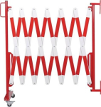Scherengitter m. Wandhalterung LxH 4000x1000 mm mit Rollenfuß, rot/weiß