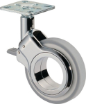 Design castor polyurethane Ø 75 mm, H 108 mm, plate 47x47 mm grey, brakes, load capacity 50 kg