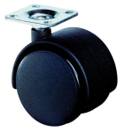 Double castor hard running surface Ø 50 mm, H 64 mm, plate 42x42 mm black, up to 50 kg F75.050.PL