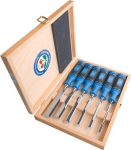 Beitelset B.6 10 12 16, 20, 26 mm met 2 K handvat in een houten kist