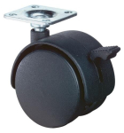 Hard loopvlak met dubbele zwenkwielen Ø 40 mm, H 58 mm, plaat 42x42 mm zwart, geremd, draagvermogen 40 kg