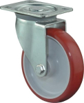 Lenkrolle Kunststoffrad Rollenlager Ø 200 mm, H 235 mm, Platte 135x110 mm orange, Ku-Felge Tragkraft 300 kg