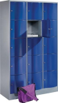Compartment cabinet 3 x 5 compartments HxWxD 1950x1150x540 mm, with plinth Sheet steel, light grey/ gentian blue