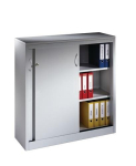 Schiebetürenschrank, 4 OH HxBxT 1625x1200x400 mm, 3 Böden, Abd. lichtgrau/enzianblau, pro Boden 70 kg