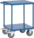 Tafelwagen met 2 plaatstalen legborden Laadoppervlak 600 x 600 mm, glanzend blauw max. 500 kg, massief rubberen wielen, Fetra 2496B