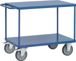 Tafelwagen met 2 plaatstalen legborden Laadoppervlak 850 x 500 mm, glanzend blauw max. 400 kg, massief rubberen wielen, Fetra 2400B