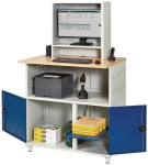 Computerbureau H1100xB1100xD800 mm, stationair Behuizing T300 mm, lichtgrijs/ gentiaanblauw