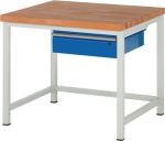 Classic workbench with 40 mm beech top W1000xD900xH840 mm, 1 drawer light grey/ gentian blue