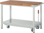 Classic workbench with 40 mm beech top W1250xD700xH880 mm, can be lowered 1 shelf, light grey