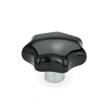 Star grip with steel bushing GN 6336.1-80-M16-E PF black, threaded blind hole