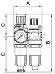 Onderhoudseenheid Standaard-mini serie IG 340l/min, 0,5-10bar regul. 3st met polycarbonaat reservoir, manometer