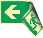 Vluchtwegbord, plastic bord Vluchtroute dubbelzijdig, groen/wit Fotoluminescent ASR A1.3/DIN EN ISO 7010
